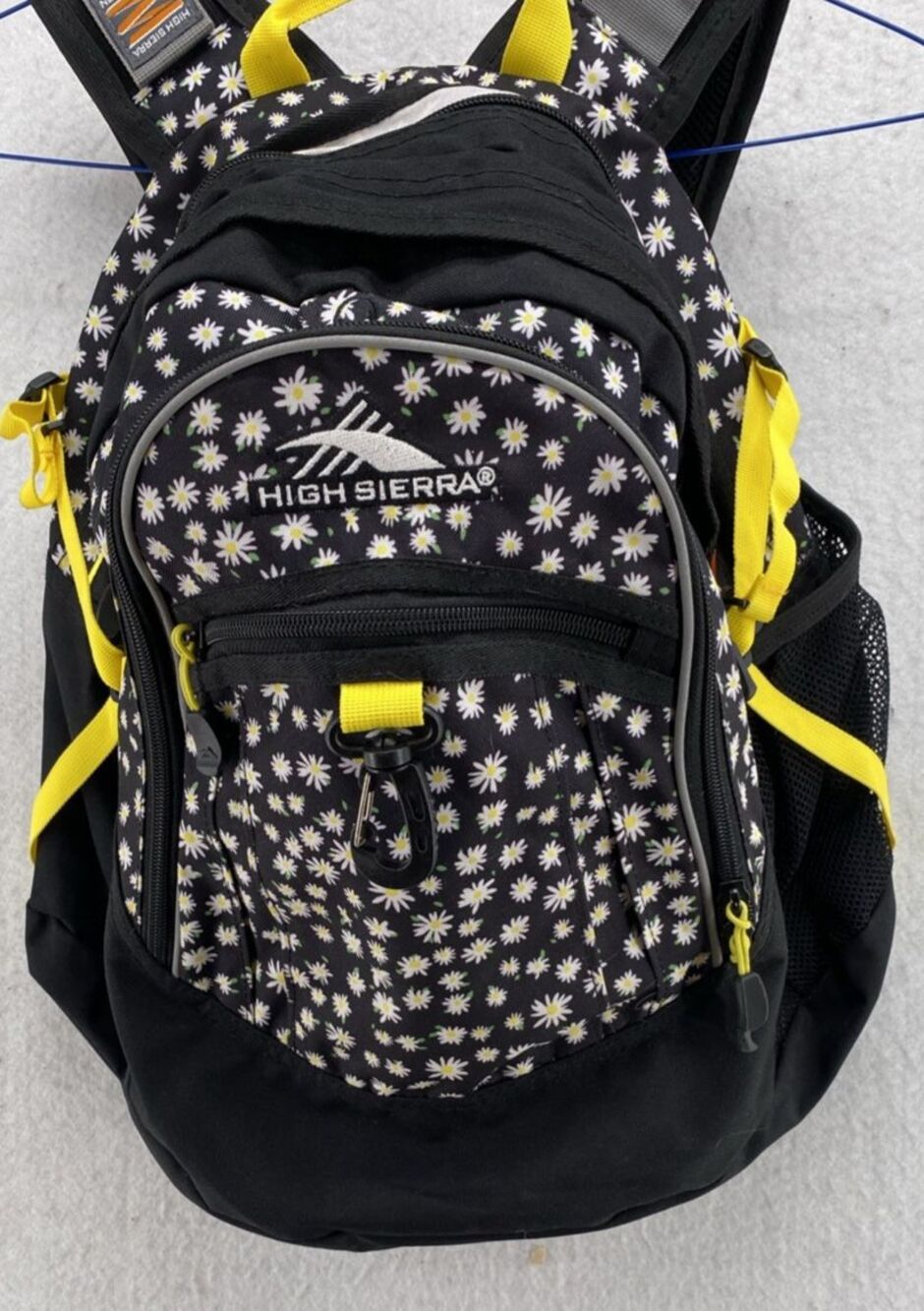 High Sierra Loop Backpack Daisy Floral Print Black Yellow School Travel Daypack